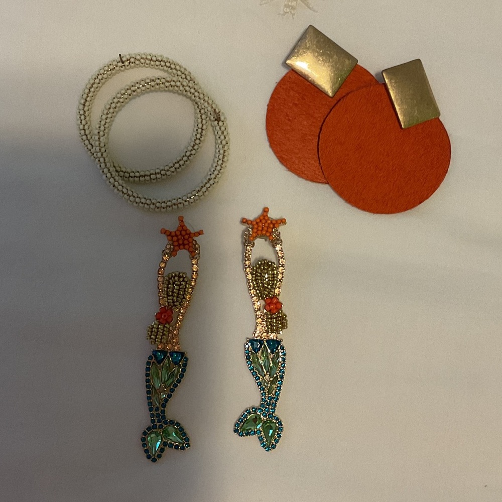 Colorful Mermaid Earrings and Orange Disc Earrings